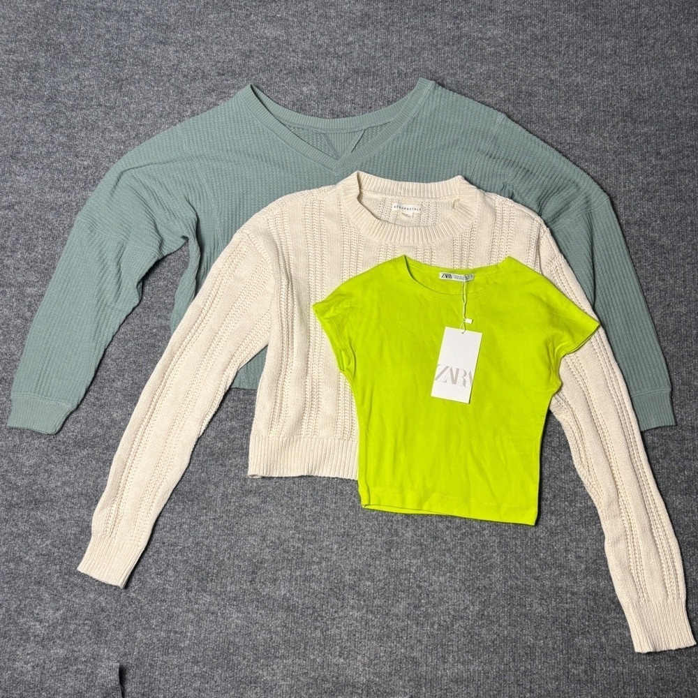 Zara Aeropostale Tops Bundle Women S Multi Color Cropped Sweater Waffle Knit